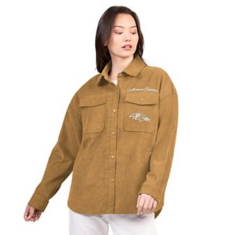 Women's G-III 4Her by Carl Banks Brown Baltimore Ravens Re-Match Corduroy Full-Snap Shacket