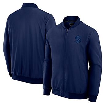 Men's Fanatics Navy Seattle Kraken Authentic Pro Road Lightweight Full-Zip Bomber Jacket