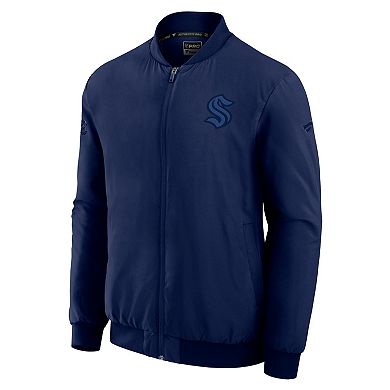 Men's Fanatics Navy Seattle Kraken Authentic Pro Road Lightweight Full-Zip Bomber Jacket