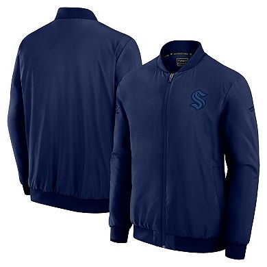 Men's Fanatics Navy Seattle Kraken Authentic Pro Road Lightweight Full-Zip Bomber Jacket