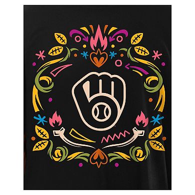 Men's New Era Black Milwaukee Brewers D _a de los Muertos Washed Oversized T-Shirt