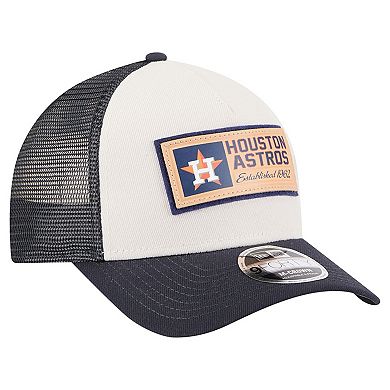 Men's New Era Stone/Navy Houston Astros Text A-Frame Trucker 9FORTY Hat