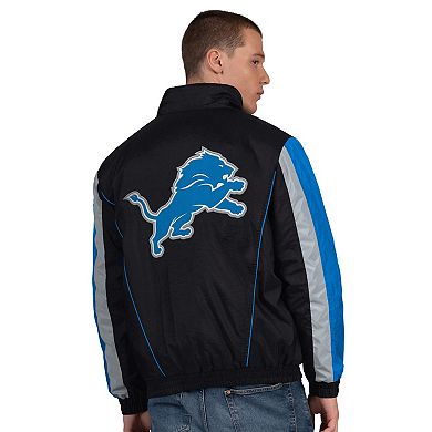 Men's Starter Black Detroit Lions Thursday Night Gridiron Half-Zip Jacket