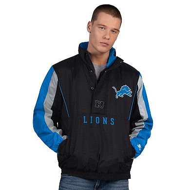 Men's Starter Black Detroit Lions Thursday Night Gridiron Half-Zip Jacket