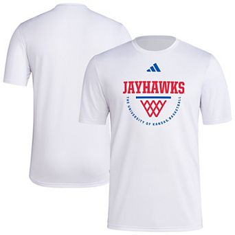 Men's adidas White Kansas Jayhawks Basketball Practice Net Arch Pregame T-Shirt