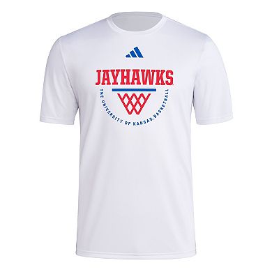 Men's adidas White Kansas Jayhawks Basketball Practice Net Arch Pregame T-Shirt