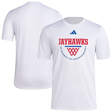 Men's adidas White Kansas Jayhawks Basketball Practice Net Arch Pregame T-Shirt
