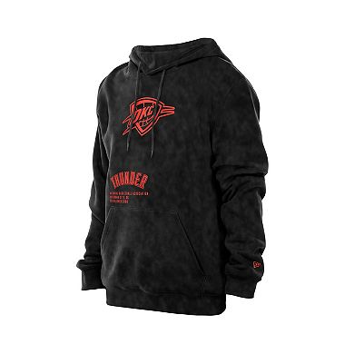 Men's New Era Black Oklahoma City Thunder Sport Night Mineral Wash Pullover Hoodie