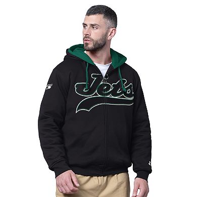 Men's Starter Black New York Jets Big Shot Full-Zip Double Hoodie
