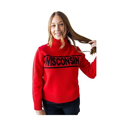Women's Gameday Social Red Wisconsin Badgers Chenille Turtleneck Sweater