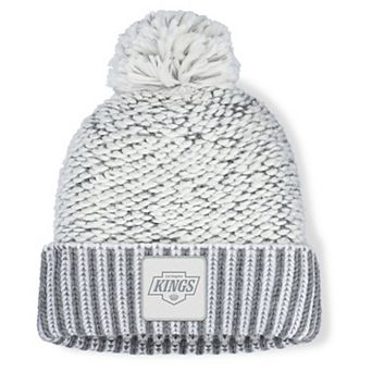 Women's Fanatics White/Gray Los Angeles Kings Fundamental Mist Cuffed Knit Hat with Pom