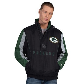 Men's Starter Black Green Bay Packers Thursday Night Gridiron Half-Zip Jacket