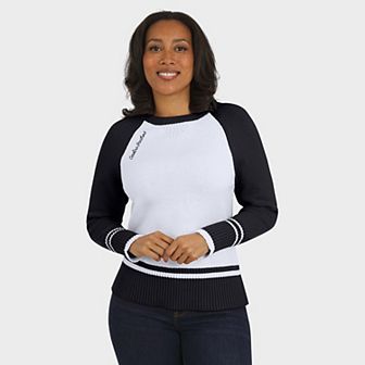Women's WEAR by Erin Andrews White/Black Carolina Panthers Colorblock Raglan Sweater