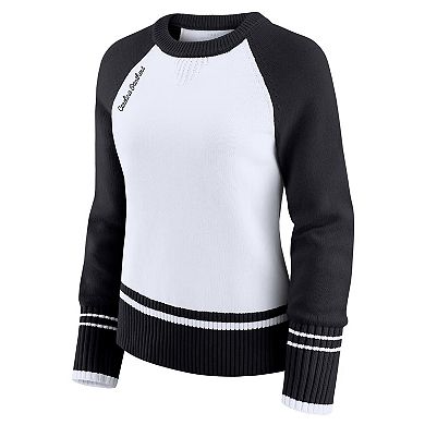 Women's WEAR by Erin Andrews White/Black Carolina Panthers Colorblock Raglan Sweater