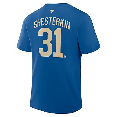 Men's Fanatics Igor Shesterkin Blue New York Rangers Authentic Stack Name & Number T-Shirt