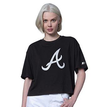Women's Starter Black Atlanta Braves Holy Grail Boxy Cropped T-Shirt
