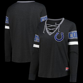 Women's New Era Black Indianapolis Colts Plus Size Throwback Lace-Up Long Sleeve T-Shirt