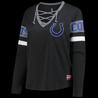 Women's New Era Black Indianapolis Colts Plus Size Throwback Lace-Up Long Sleeve T-Shirt