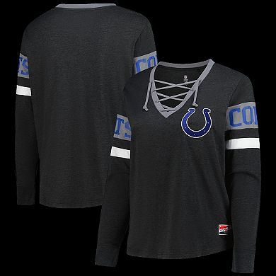 Women's New Era Black Indianapolis Colts Plus Size Throwback Lace-Up Long Sleeve T-Shirt
