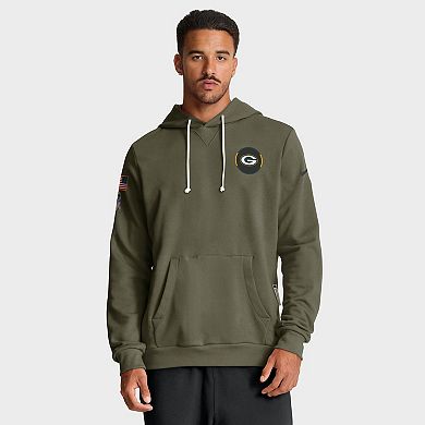 Men's Nike Olive Green Bay Packers 2025 Salute to Service Sideline Standard Issue Dri-FIT Hoodie