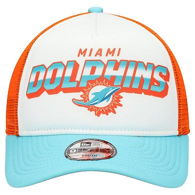 Youth New Era White/Aqua Miami Dolphins Streak 9FORTY A-Frame Adjustable Hat