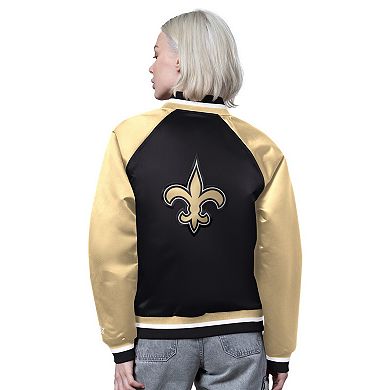 Women's Starter Black/Gold New Orleans Saints Satin Full-Snap Vintage Varsity Jacket
