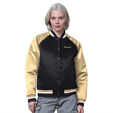 Women's Starter Black/Gold New Orleans Saints Satin Full-Snap Vintage Varsity Jacket