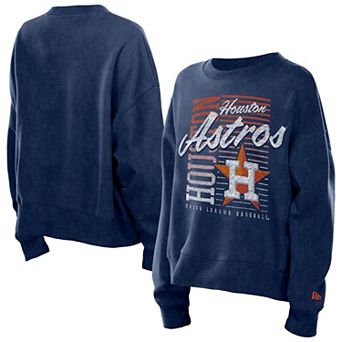 Women's New Era Navy Houston Astros Boxy Mineral Wash Dolmen Sleeve Cropped Sweatshirt