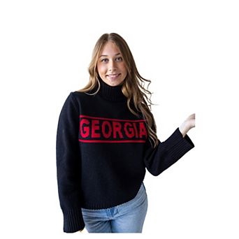 Women's Gameday Social Black Georgia Bulldogs Chenille Turtleneck Sweater