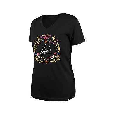 Women's New Era Black Arizona Diamondbacks D _a de los Muertos V-Neck T-Shirt