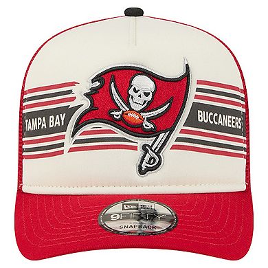 Youth New Era Cream/Red Tampa Bay Buccaneers Banner 9FIFTY A-Frame Adjustable Trucker Hat