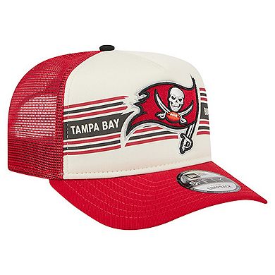 Youth New Era Cream/Red Tampa Bay Buccaneers Banner 9FIFTY A-Frame Adjustable Trucker Hat