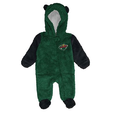 Infant & Newborn Outerstuff Green Minnesota Wild Stay Napping Fleece Bunting Full-Zip Sleeper