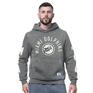Men's Starter Charcoal Miami Dolphins Handoff Vintage Logo Fleece Hoodie Sweatshirt