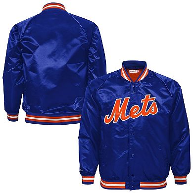 Youth Mitchell & Ness Royal New York Mets Cooperstown Collection Raglan Satin Full-Snap Jacket