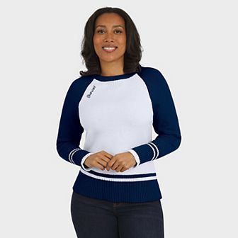 Women's WEAR by Erin Andrews White/Navy Denver Broncos Colorblock Raglan Sweater