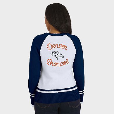 Women's WEAR by Erin Andrews White/Navy Denver Broncos Colorblock Raglan Sweater