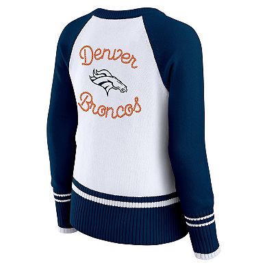 Women's WEAR by Erin Andrews White/Navy Denver Broncos Colorblock Raglan Sweater