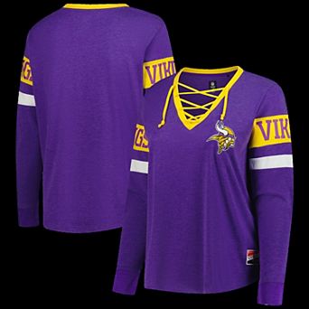 Women's New Era Purple Minnesota Vikings Plus Size Throwback Lace-Up Long Sleeve T-Shirt