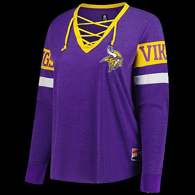 Women's New Era Purple Minnesota Vikings Plus Size Throwback Lace-Up Long Sleeve T-Shirt