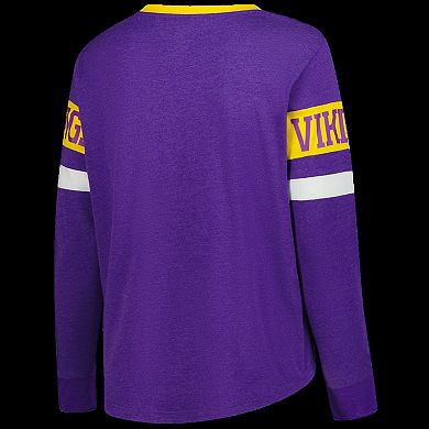 Women's New Era Purple Minnesota Vikings Plus Size Throwback Lace-Up Long Sleeve T-Shirt