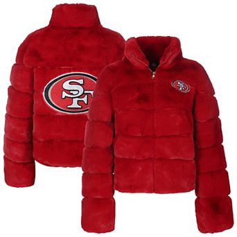 Women's Cuce Scarlet San Francisco 49ers Faux Fur Full-Zip Coat