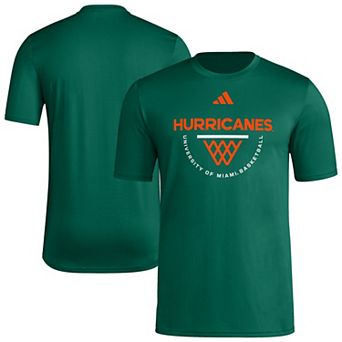 Men's adidas Green Miami Hurricanes Basketball Practice Net Arch Pregame T-Shirt