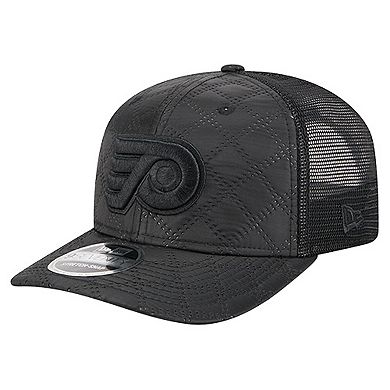 Men's New Era Black Philadelphia Flyers Quilted Nylon 9SEVENTY Adjustable Trucker Hat