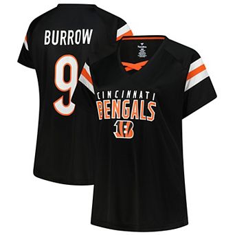 Women's Fanatics Joe Burrow Black Cincinnati Bengals Plus Size Name & Number Raglan Lace V-Neck T-Shirt