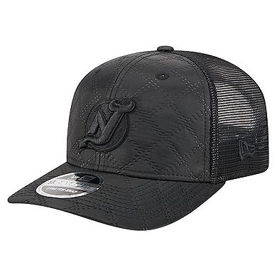 Men's New Era Black New Jersey Devils Quilted Nylon 9SEVENTY Adjustable Trucker Hat