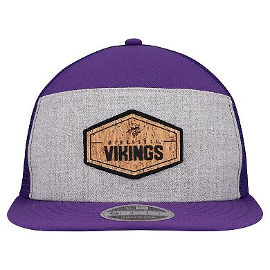 Men's New Era Gray/Purple Minnesota Vikings Cork Split Panel 9FIFTY Trucker Snapback Hat