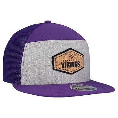 Men's New Era Gray/Purple Minnesota Vikings Cork Split Panel 9FIFTY Trucker Snapback Hat