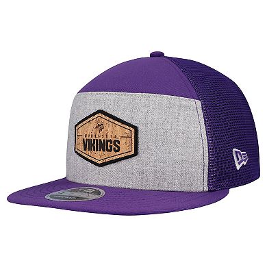 Men's New Era Gray/Purple Minnesota Vikings Cork Split Panel 9FIFTY Trucker Snapback Hat
