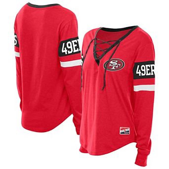 Women's New Era Scarlet San Francisco 49ers Plus Size Throwback Lace-Up Long Sleeve T-Shirt
